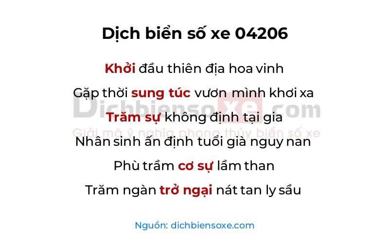 Dịch thơ biển số 04206