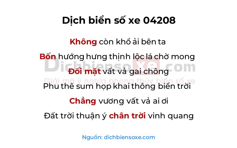 Dịch thơ biển số 04208