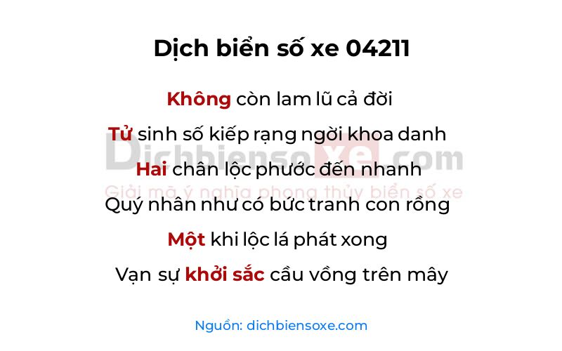 Dịch thơ biển số 04211