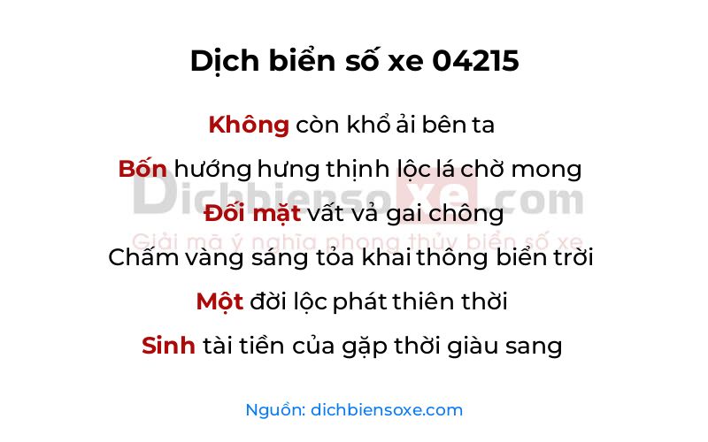 Dịch thơ biển số 04215