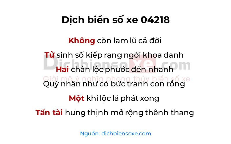 Dịch thơ biển số 04218