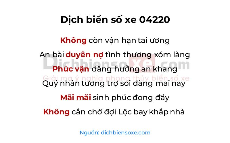 Dịch thơ biển số 04220