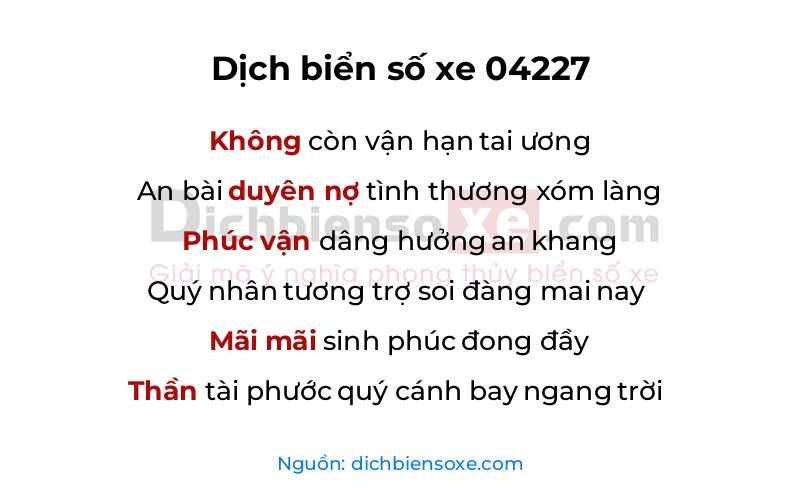 Dịch thơ biển số 04227