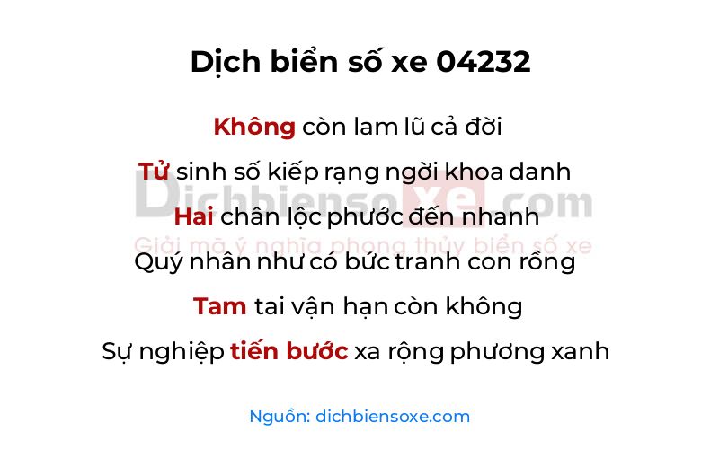 Dịch thơ biển số 04232