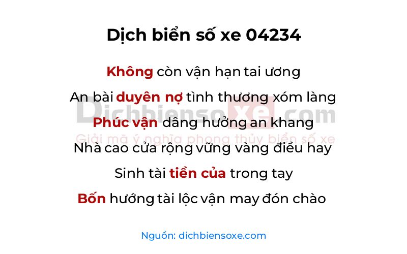 Dịch thơ biển số 04234