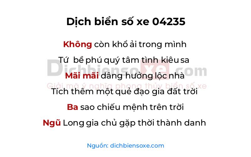 Dịch thơ biển số 04235
