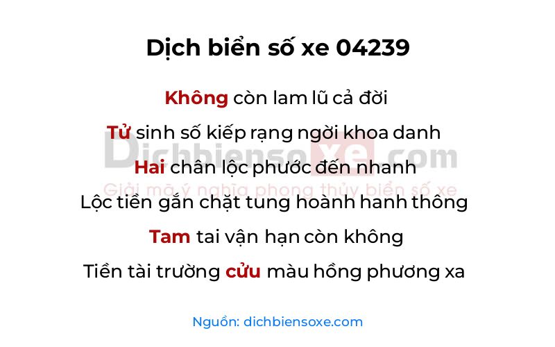 Dịch thơ biển số 04239