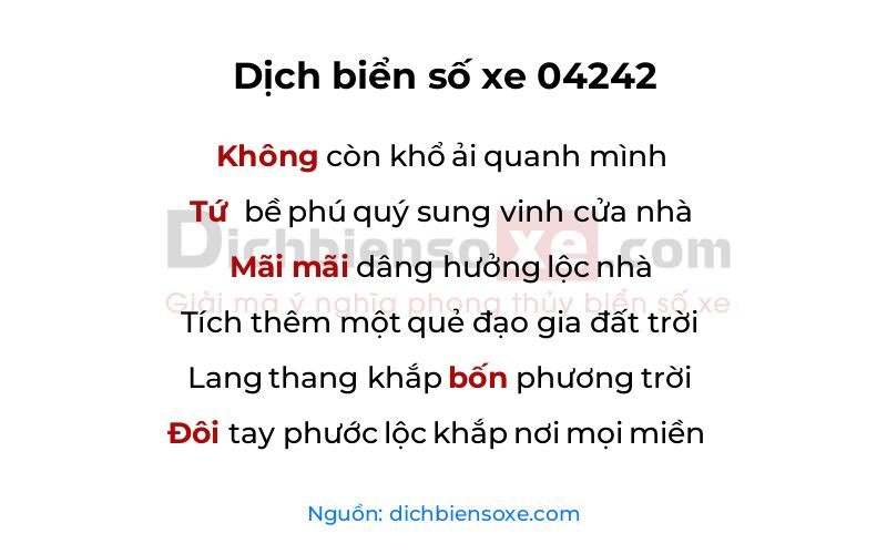 Dịch thơ biển số 04242