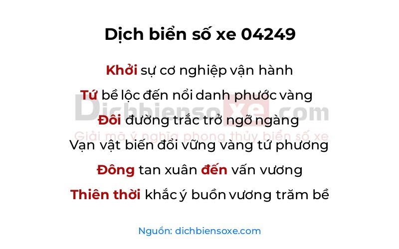 Dịch thơ biển số 04249