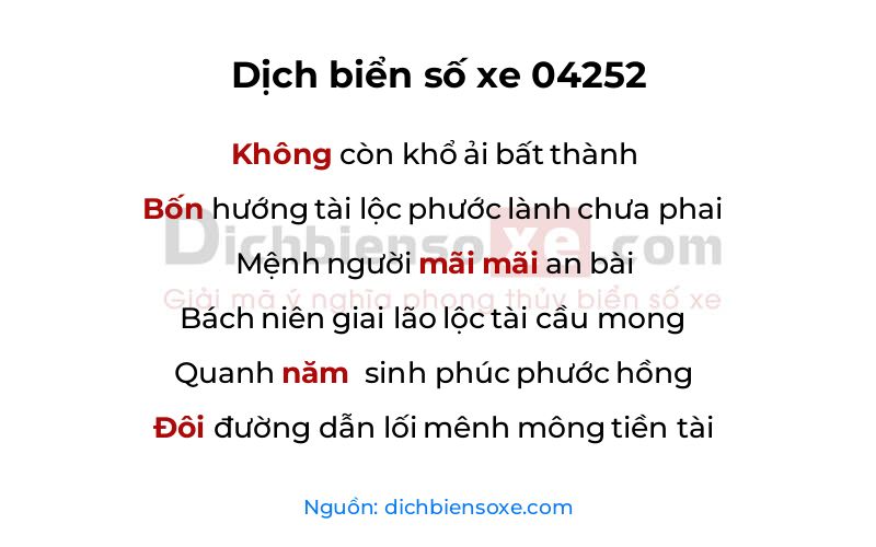 Dịch thơ biển số 04252
