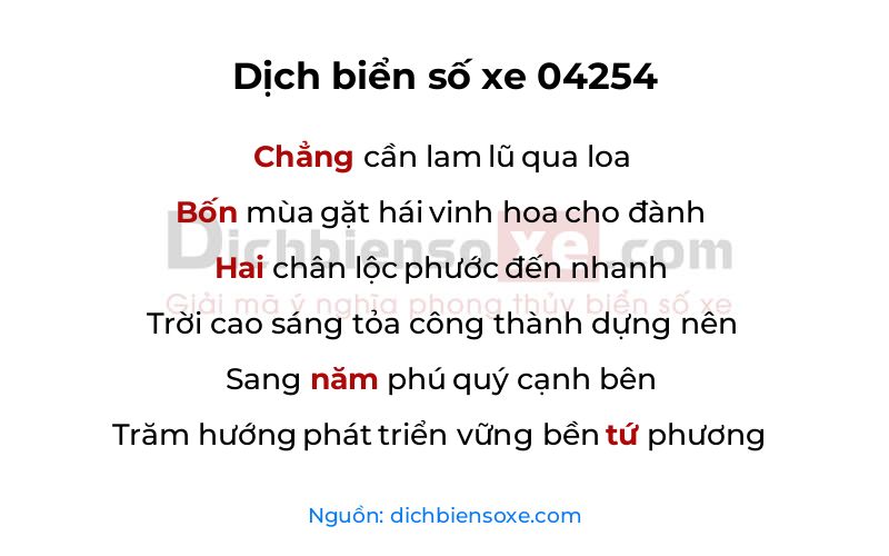 Dịch thơ biển số 04254