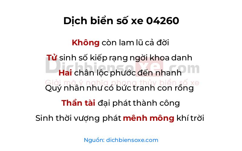 Dịch thơ biển số 04260