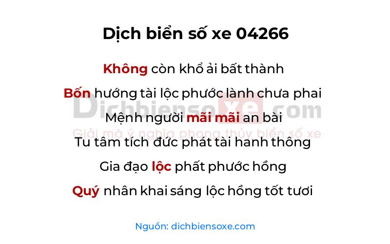Dịch thơ biển số 04266