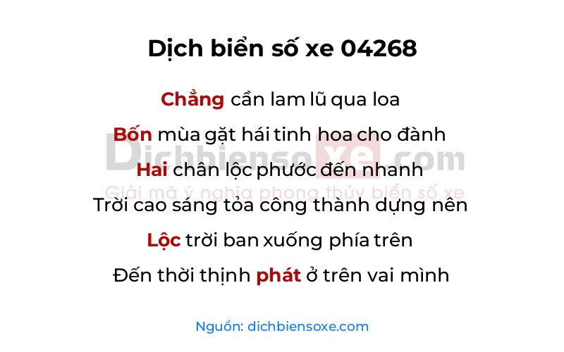 Dịch thơ biển số 04268
