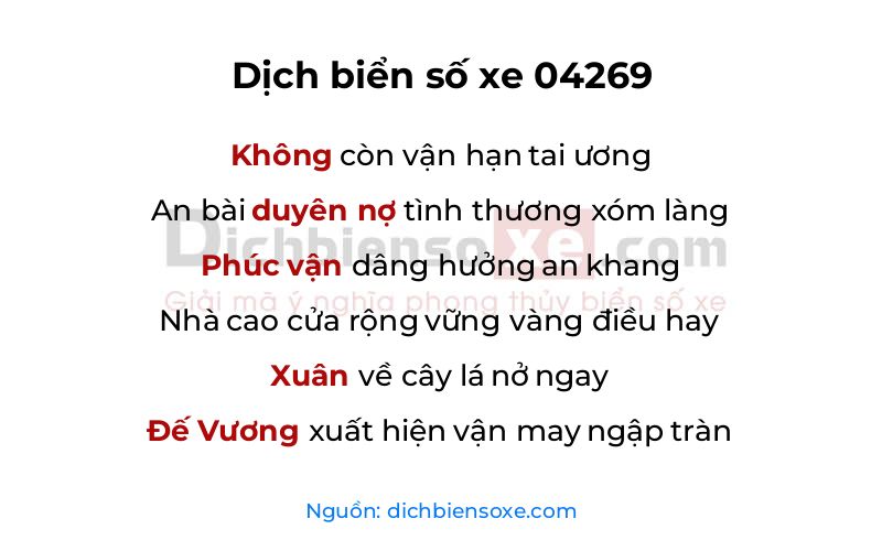 Dịch thơ biển số 04269