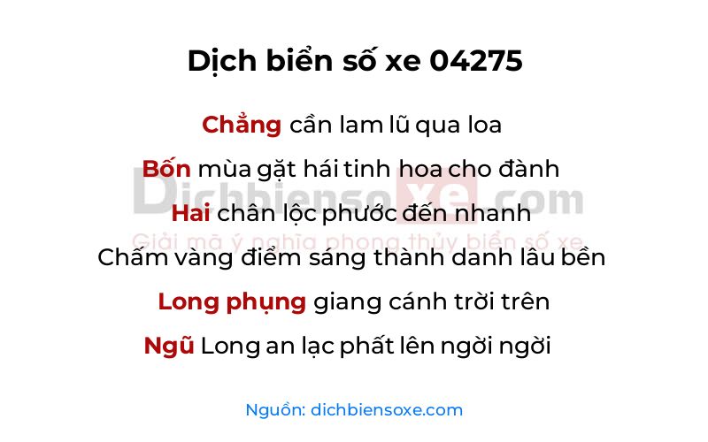 Dịch thơ biển số 04275