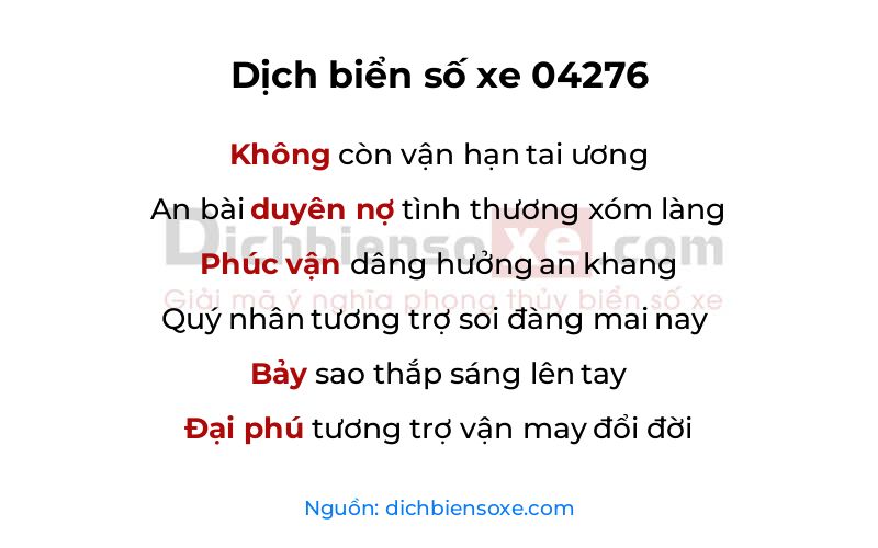 Dịch thơ biển số 04276