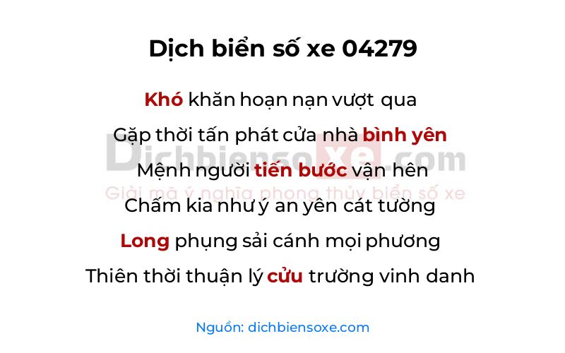 Dịch thơ biển số 04279