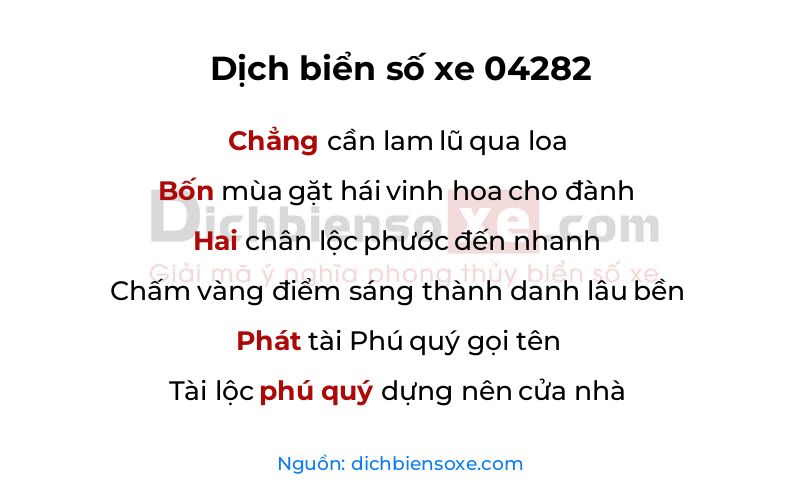 Dịch thơ biển số 04282