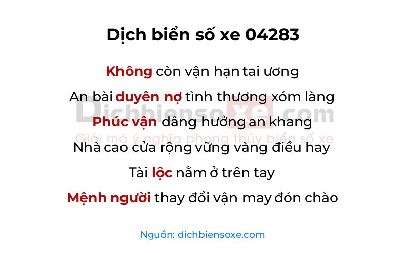 Dịch thơ biển số 04283