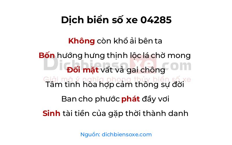 Dịch thơ biển số 04285