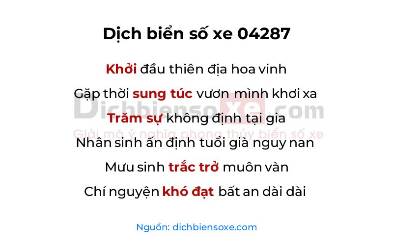 Dịch thơ biển số 04287