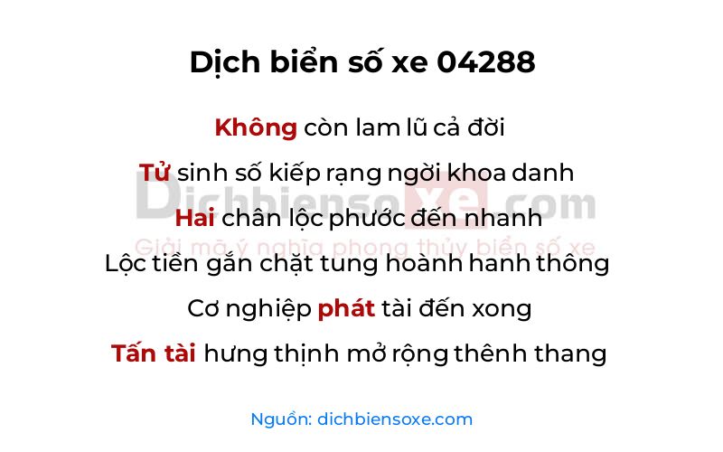 Dịch thơ biển số 04288