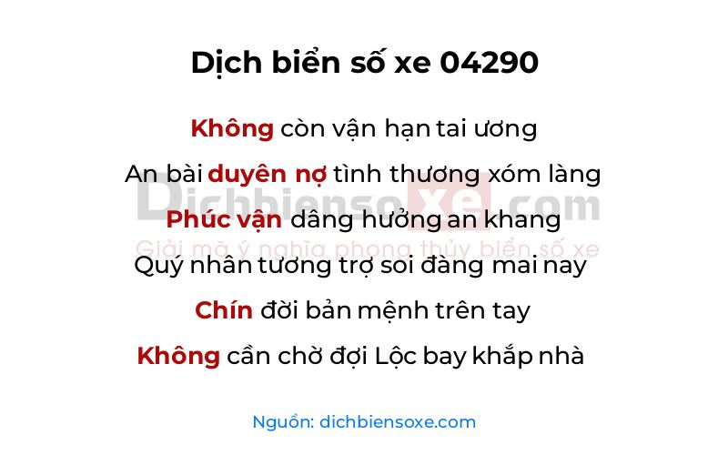 Dịch thơ biển số 04290