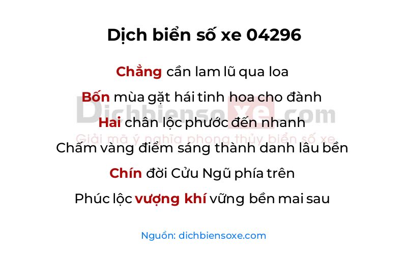 Dịch thơ biển số 04296