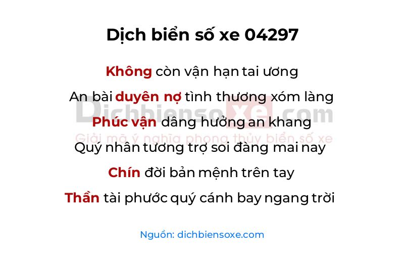 Dịch thơ biển số 04297