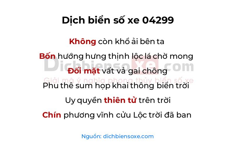 Dịch thơ biển số 04299