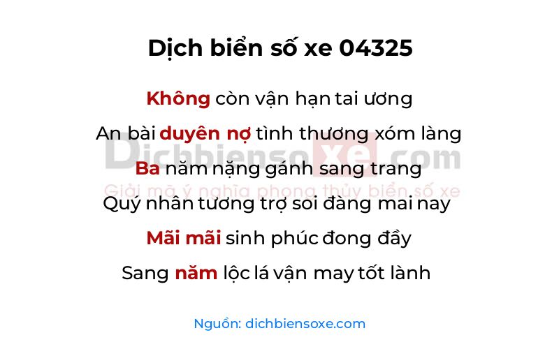 Dịch thơ biển số 04325