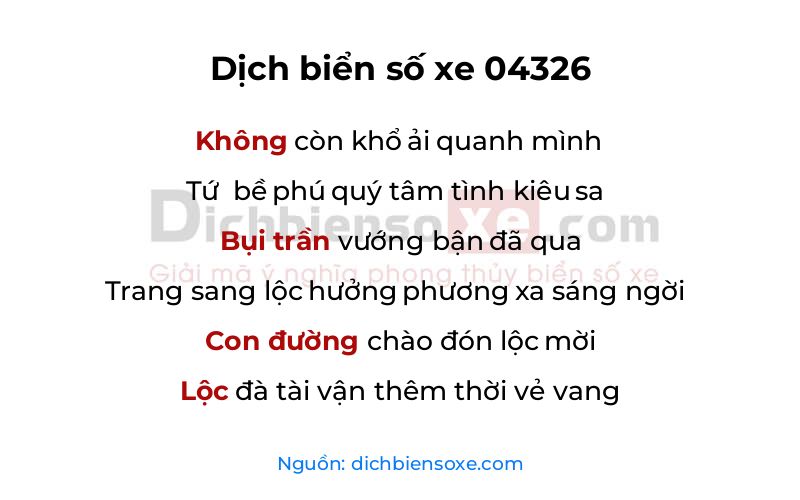 Dịch thơ biển số 04326