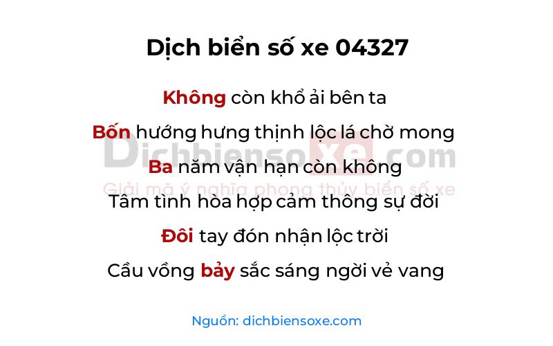 Dịch thơ biển số 04327