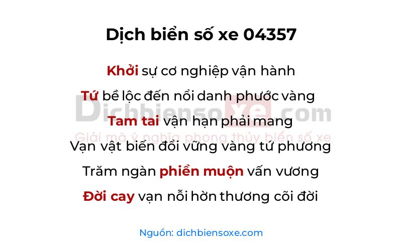 Dịch thơ biển số 04357
