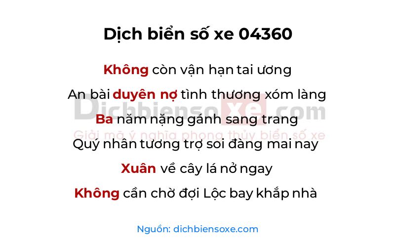 Dịch thơ biển số 04360