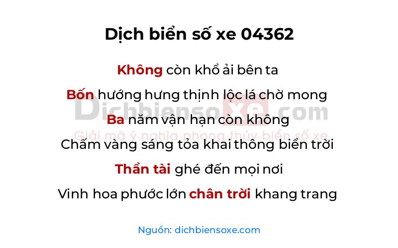 Dịch thơ biển số 04362