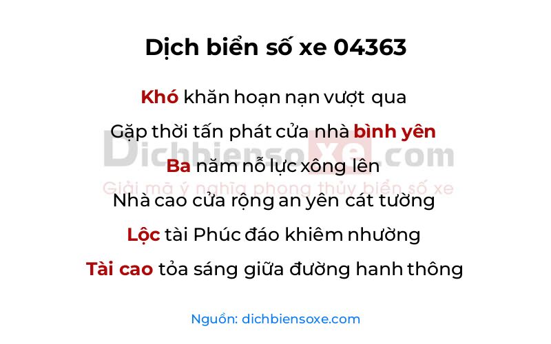 Dịch thơ biển số 04363