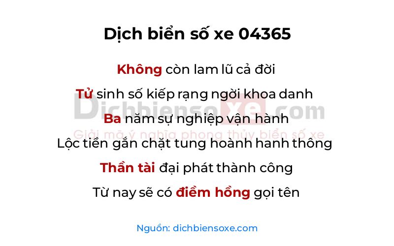 Dịch thơ biển số 04365
