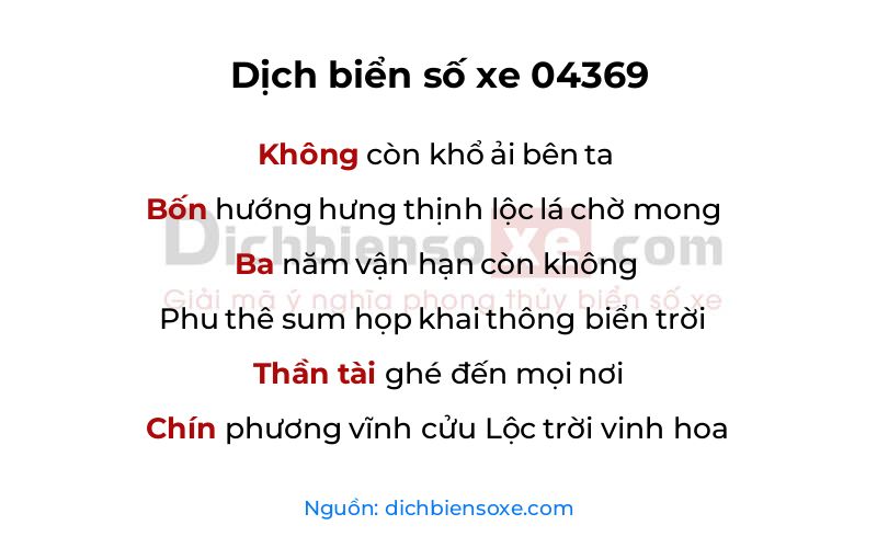 Dịch thơ biển số 04369