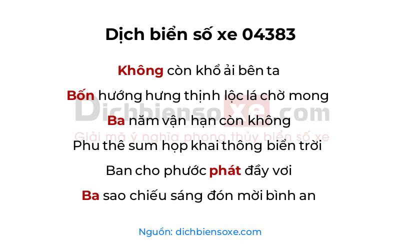 Dịch thơ biển số 04383