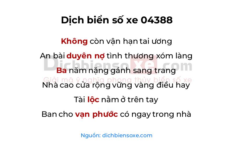 Dịch thơ biển số 04388