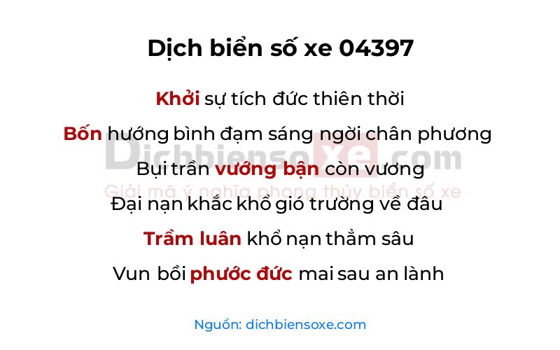 Dịch thơ biển số 04397