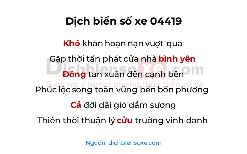 Dịch thơ biển số 04419