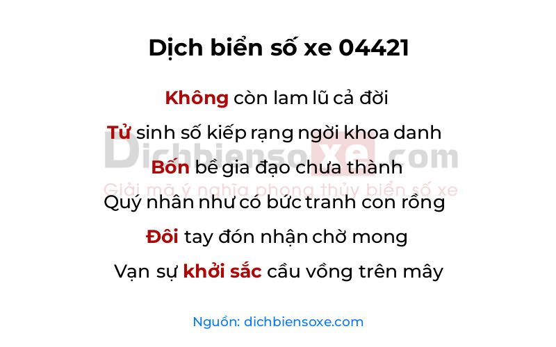 Dịch thơ biển số 04421
