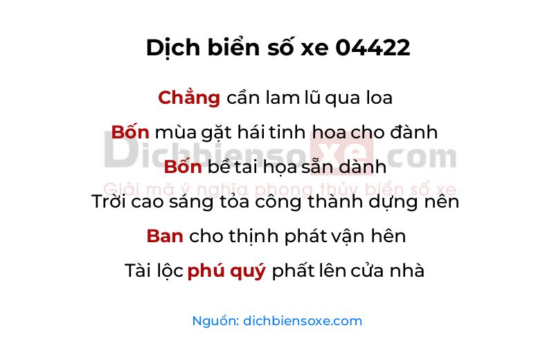 Dịch thơ biển số 04422