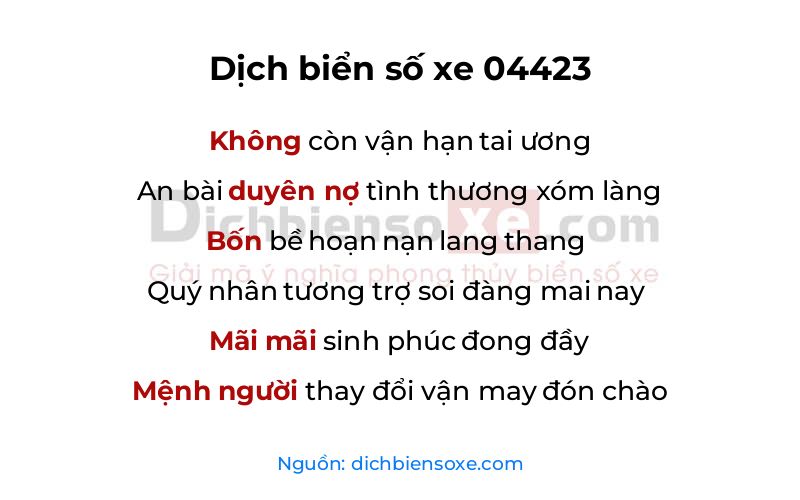 Dịch thơ biển số 04423