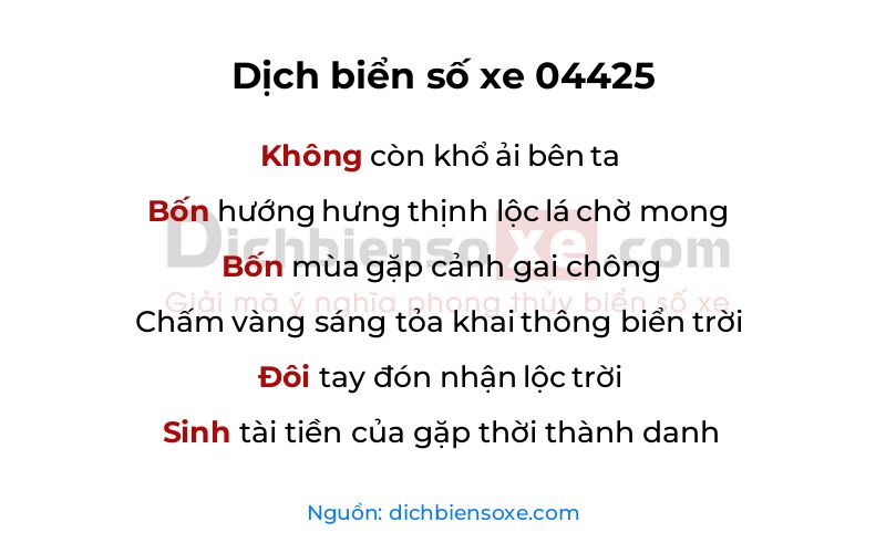 Dịch thơ biển số 04425
