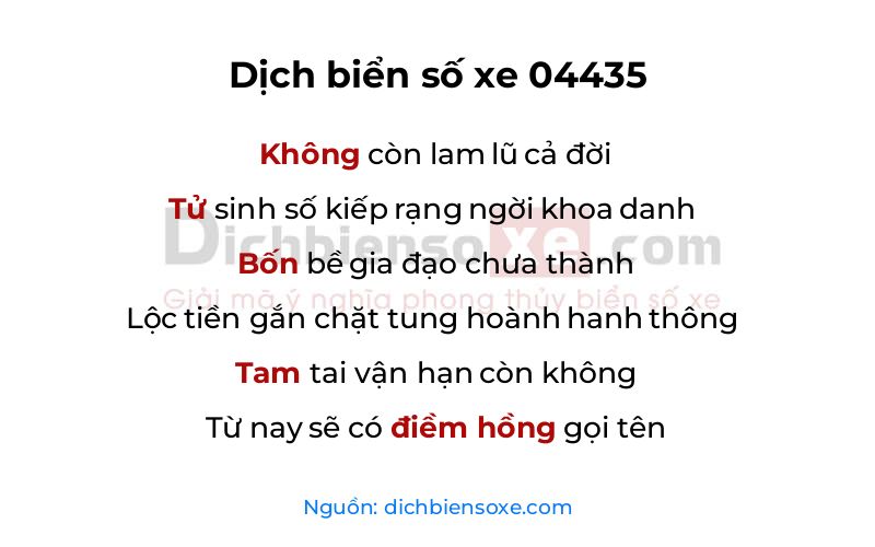 Dịch thơ biển số 04435