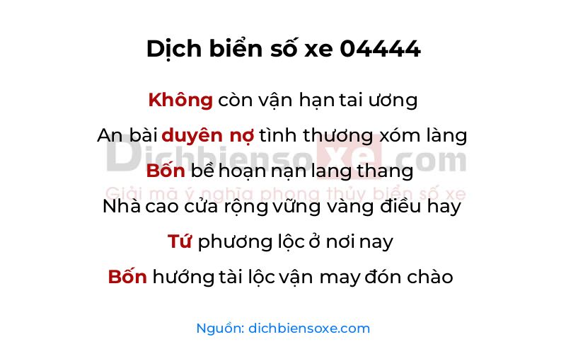 Dịch thơ biển số 04444